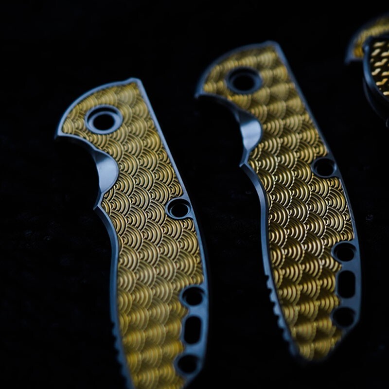 1 Pc Custom Made Titanium Inlaid Brass Handle Scale for Rick 1 Pc Custom Made Titanium Inlaid Brass Handle Scale for Rick