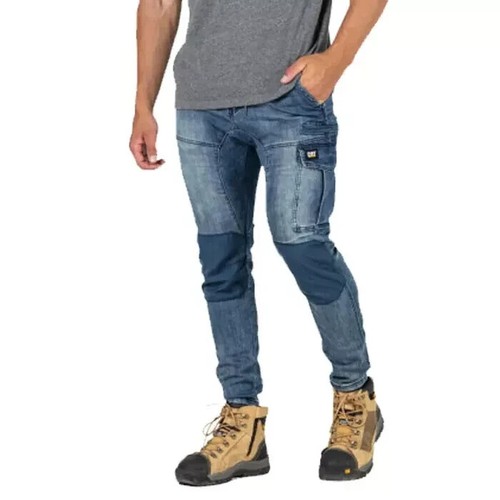 CAT Workwear Dynamic Blue Light Acid Wash Denim Jean Pant W44 L32