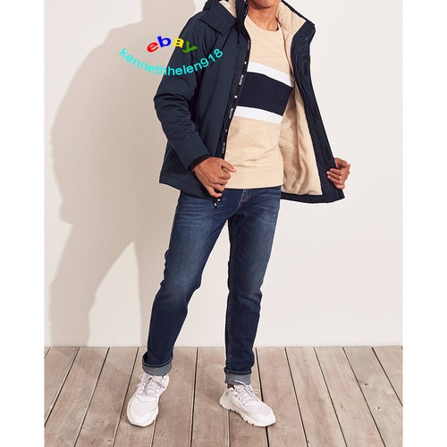 HOLLISTER KUNSTFELL GEFÜTTERTE JACKE MANTEL MARINEBLAU HERREN GRÖSSE SMALL - Bild 8 von 19