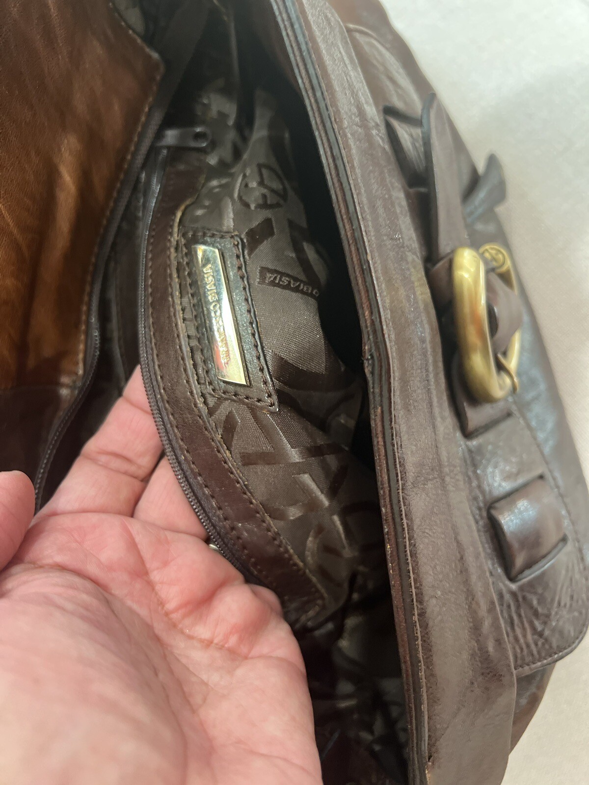 FRANCESCO BIASIA WOMEN HANDBAG PURSE HOBO DARK BROWN GENIUN LEATHER EEUC