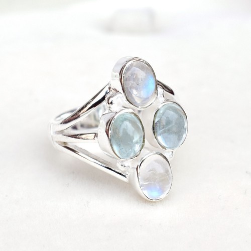 Natürlicher Aquamarin Mondstein Ring 925 Sterling Silber Multi Stein Ring 8-NR026 - Bild 4 von 4