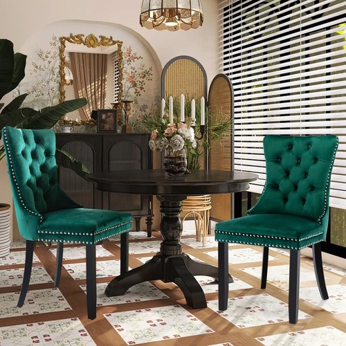 YICORPS Velvet Dining Chairs Upholstered Tufted Kitchen Side Chairs w/Wooden Leg - Picture 140 of 151