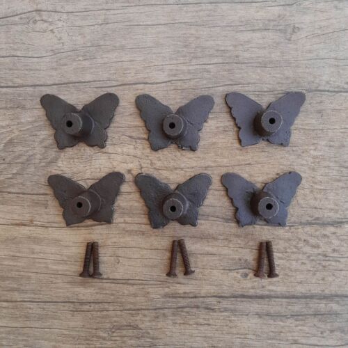 6pcs Vintage cast iron butterfly shape cabinet drawer door knobs screen handles - Bild 3 von 7