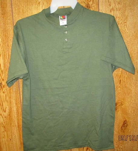 Damen Fruit of The Loom Henley T-Shirt 3 Knöpfe Medium 100 % Baumwolle Denim Moos - Bild 2 von 10