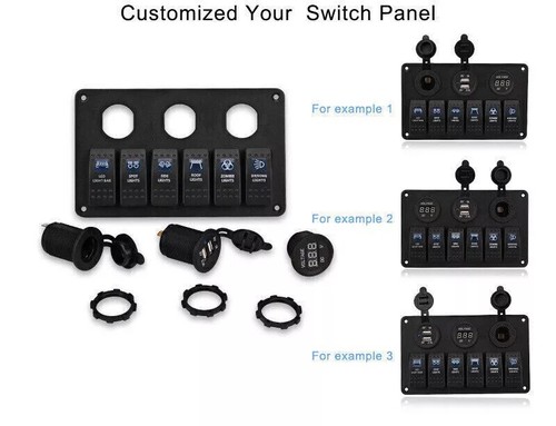 12V Switch Panel USB Charger 6 GANG ON-OFF Toggle LED Rocker for Car Boat Marine - Picture 9 of 13