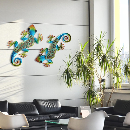 2Pcs Metal Gecko Wall Decor Lizard Garden Art Color Hanging Glass Sculpture f... - Picture 6 of 12