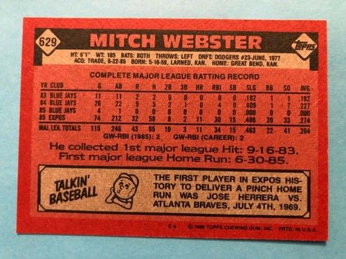 1986 Topps Baseball Cards - Card 600 - 760 Pick your favorite player - Picture 50 of 260