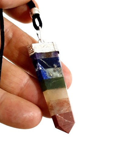 7 Chakra Pendant Crystal Bonded Flat Gemstone Reiki Gems Cord Necklace Jewellery - Picture 3 of 12
