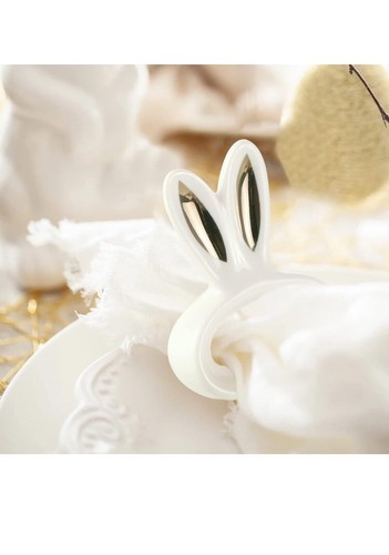 4 Ct Easter Bunny Ears Napkin Rings Gold Rabbit Ring Holder White Ceramic Gold - Picture 5 of 8