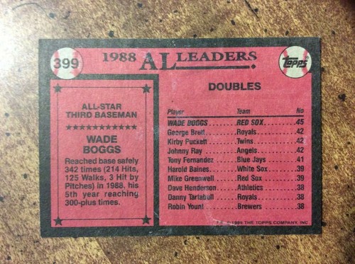1989 Topps #399 Wade Boggs AL All-Star ex-nm - Picture 2 of 2