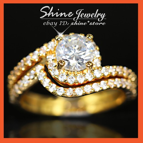 18K WHITE YELLOW GOLD GF INFINITY SOLITAIRE LAB DIAMOND ENGAGEMENT WEDDING RINGS - Picture 3 of 13
