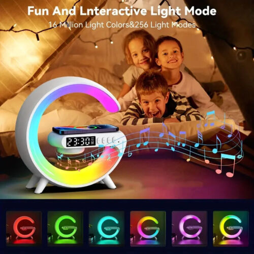 Smart Wireless Charger with Alarm Night Light Lamp Bluetooth Speaker with RGB - Picture 4 of 14