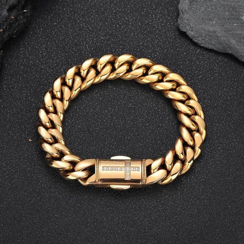 Crucifix 12mm Men Miami Cuban Link Bracelet & Chain Set 18k Gold Plated-All Size - 第 12/19 張圖片