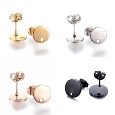 100pcs Stainless Steel Stud Earring Findings with Loop and Flat Plate 10x1mm