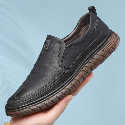 Men's Leather Shoes Breathable Round Toe Low Heel Sewing Thread Details Non Slip - Picture 9 of 26