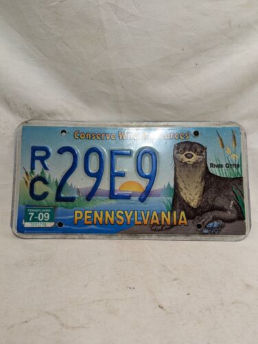 Pennsylvania License Plate 2009 River Otter Conserve Wild Resources RC 29E9 - Afbeelding 1 van 3