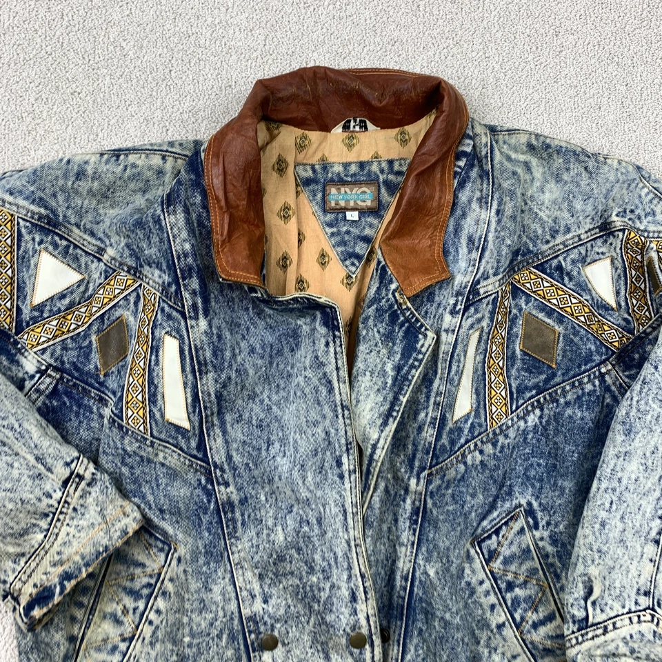 Chaqueta vaquera vintage de Nueva York para niña grande azul adornada informal Foto 2 de 4