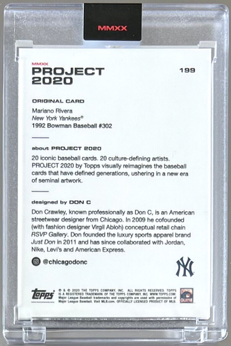 TOPPS PROJECT 2020 #199 MARIANO RIVERA by Artist DON C ** YANKEES 1992 #302 - Picture 2 of 3
