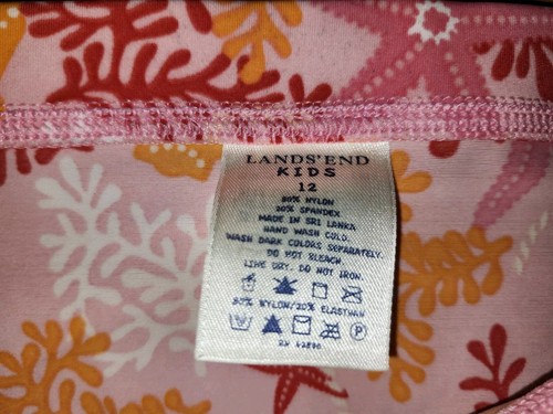 Lands End Girls Sz 12/14 Two Piece Tankini Pink & Orange w/ Star Fish & Shells - Picture 3 of 3