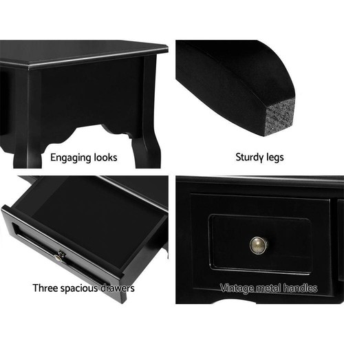 Artiss Console Table 3 Drawers Black Hamptons - Picture 7 of 8