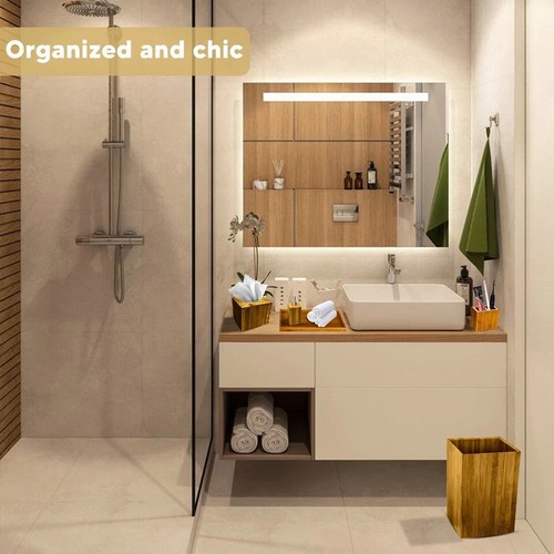 6 PIECE BAMBOO BATHROOM SET SOAP DISPENSER TUMBLER TRAY BIN TISSUE BOX - Picture 3 of 13