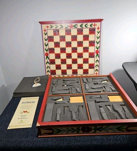 Jim Shore 2008 Deluxe Chess Checkers Backgammon Game Set Heartwood Creek