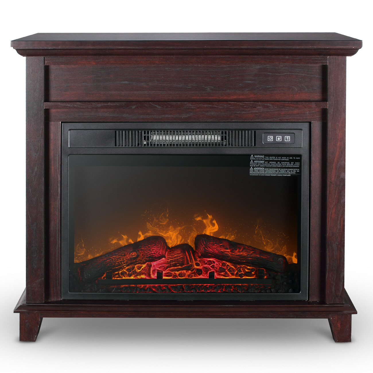 Electric Fireplace Push On Control Logs Stove Heater 32 Inch Wood Finish