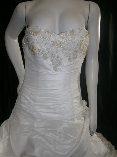 Maggie Sottero Wedding Dress 8 Ivory Satin Lace Ballgown HUGE TRAIN Corset Bling - Picture 8 of 23