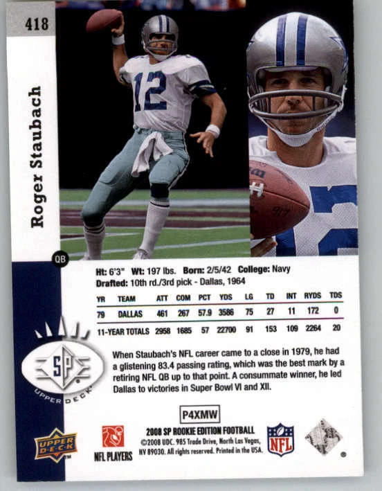 2008 SP Rookie Edition #418 Roger Staubach 93 (ref 146664) - Image 2 of 2