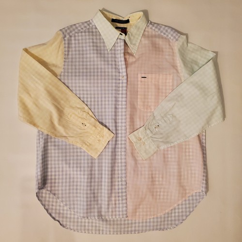 Vintage Tommy Hilfiger Womens Size 14 Gingham Pastel Color Block Long Sleeve - Picture 2 of 7