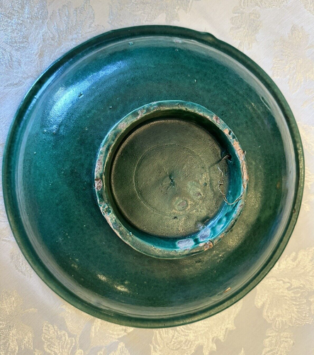 14 ZOLL ALTE ANTIKE CHINESISCHE GRÜNE GLASUR - KERAMIK SCHALE MIT FUSS - Bild 7 von 14