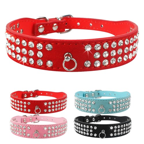 Bling Rhinestone Leather Dog Collar Cute Crystal Diamond Bows Cat Puppy Necklace - Picture 9 of 25