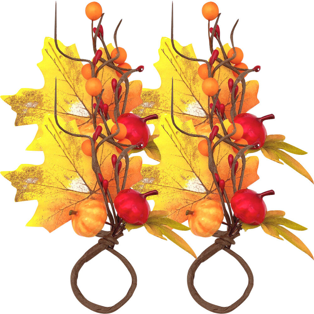 4 Pcs Harvest Napkin Rings Maple Pumpkin Dinner Buckles Leaf Decor Banquet