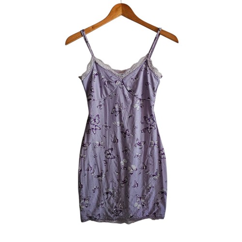 Mini Vestido Mariposa Inclinable Completo Borde de Encaje Y2K Bodycon Púrpura Vestido Talla S - Imagen 2 de 8