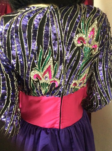 Vintage Bob Mackie Boutique Purple Ball Gown Fabulous Fleur de Lis Beaded Design - Picture 8 of 11