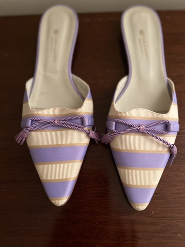 Carlo Alberto Größe 9 Pantoletten Flats Lavendel Weiß Hellbraun Streifen Hergestellt in Italien. Neu ohne Karton - Bild 1 von 15