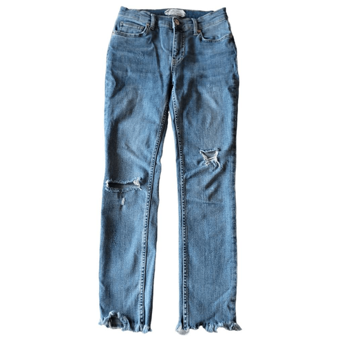 Free people womens Sz W 25 blue distressed raw hem skinny jeans - Picture 5 of 8