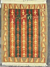 VINTAGE HAND MADE RUG, PERSIAN WOOL FLAT CREAM CARPET (4FT X 3FT) KILIM