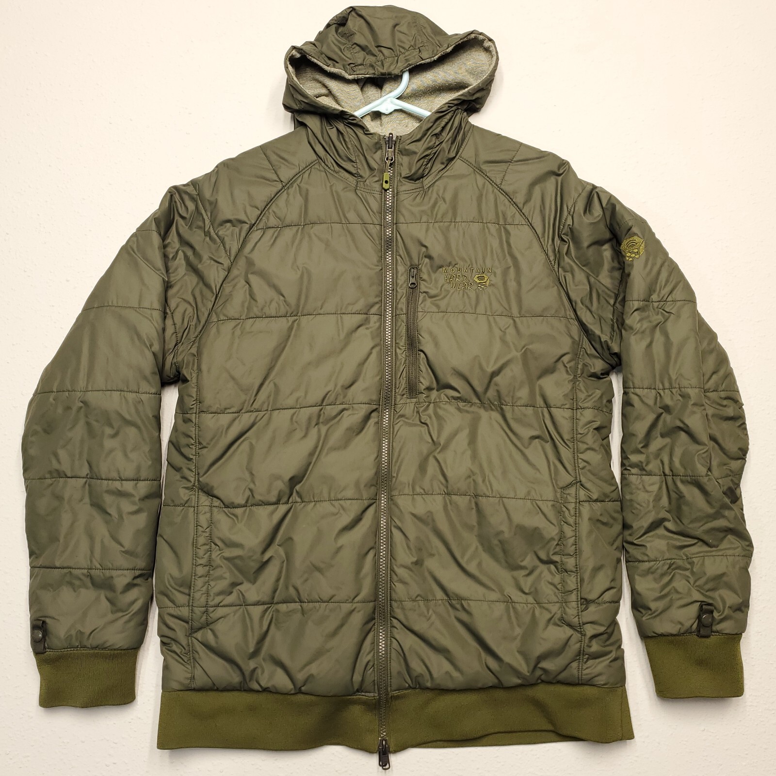 Mountain Hardwear Mens Medium Puffer Coat Olive Green Waistband