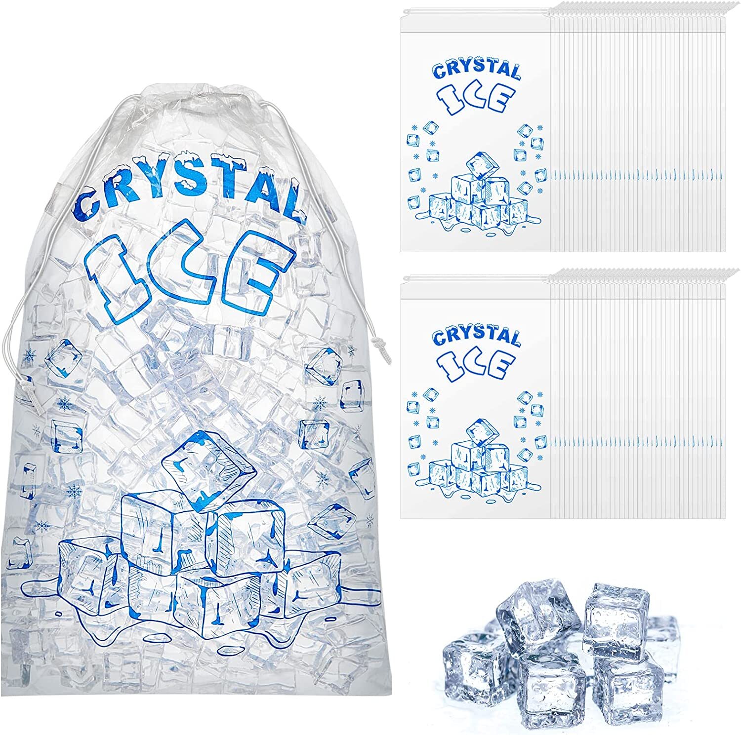 100PCS Durable Ice Storage Bag with Drawstring Closure Ice Bags For BBQ