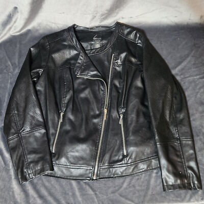 Lane Bryant Black Faux Leather Moto Jacket Asymmetrical Zip 18/20