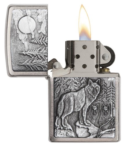 Zippo 20855, Timberwolves Design, Emblem, Brushed Chrome Finish Lighter - Picture 2 of 3
