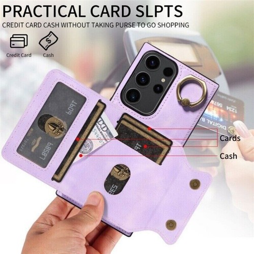 Custodia sottile Fr Samsung Galaxy S24 Ultra S23 Plus S22 S21 FE portafoglio anello scheda - Foto 50 di 89