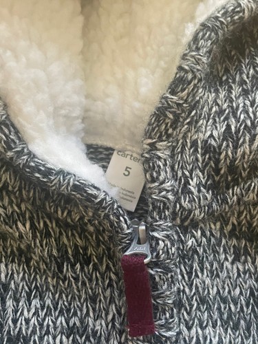 Carter's Kids Boys Sherpa Marled Gray Zip Front Hoodie Sweater sz 5 NWT NEW - Picture 2 of 6