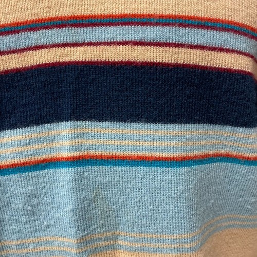 Vtg 60 70’s Cavallini Beige Blue Stripe V NECK Knit MOD Surfer Sweater L - Picture 5 of 8