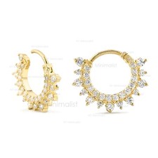 Solid 14K Yellow Gold Natural Diamond Single Piece Nose Pin Clicker Hoop Ring