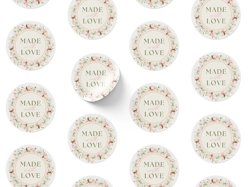 Ivory Rose Floral Made With Love Craft Sticker Bussiness Labels Tags for Packing - Picture 2 of 5