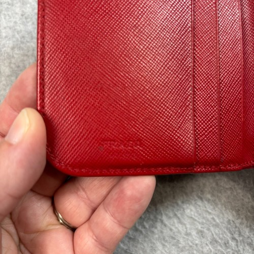 Prada Red Wallet Saffiano Leather Bifold Zip Around Cards Heritage Luxury READ - Picture 5 of 16