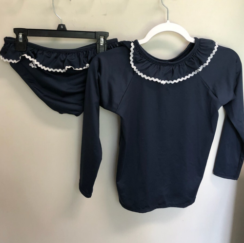Classic Prep Girl’s Swimsuit Ruffle Swim Bottom & Rashguard size XL 12 - Picture 2 of 5