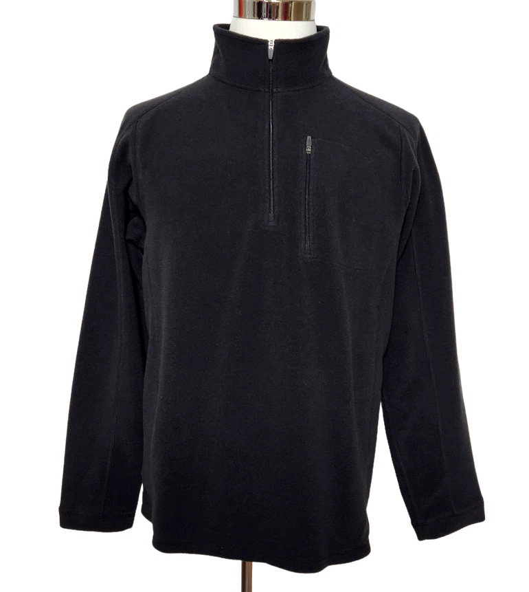 LL Bean Mens L Fleece Pullover 1/4 Zip Solid Black Long Sleeve Zip Pocket